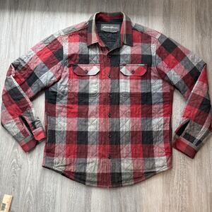 Eddie Bauer Mens Quilted Plaid Shirt Jacket M Red Black Buffalo Check